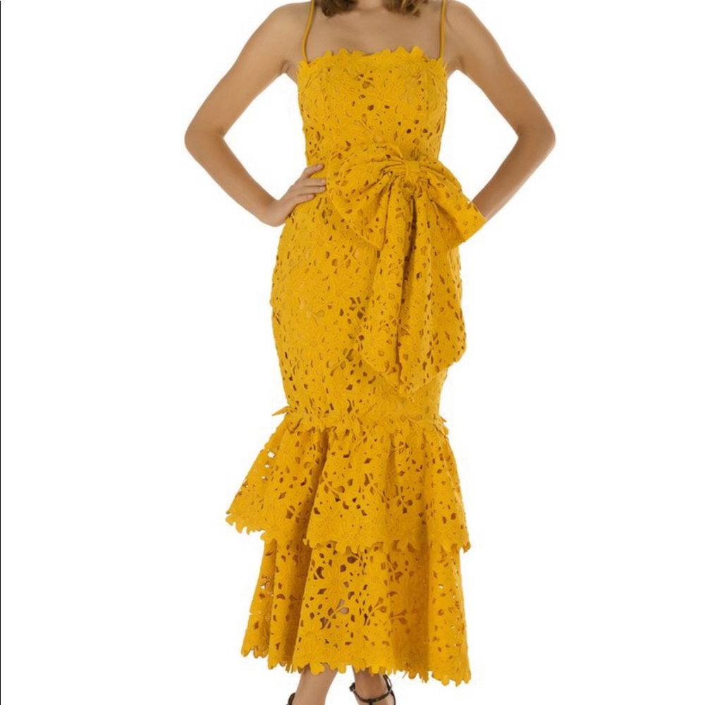bambah yellow lace double ruffle dress